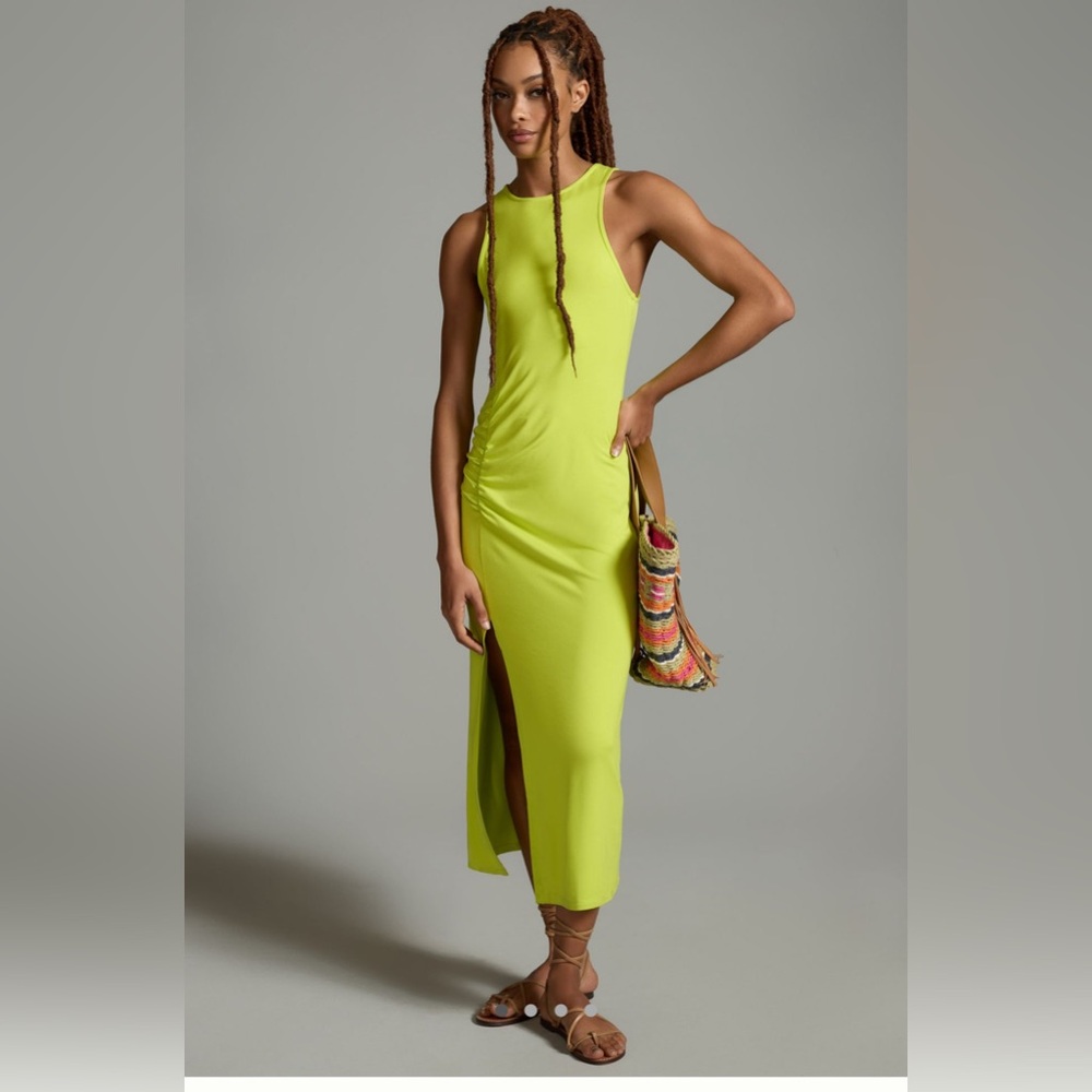 Anthropologie Bordeaux High-neck Ruched Lounge dress